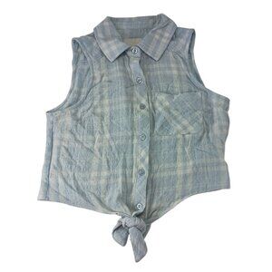 Ultra Flirt Women's Collared Plaid Sleeveless Front Tie Top Shirt Sz. XS